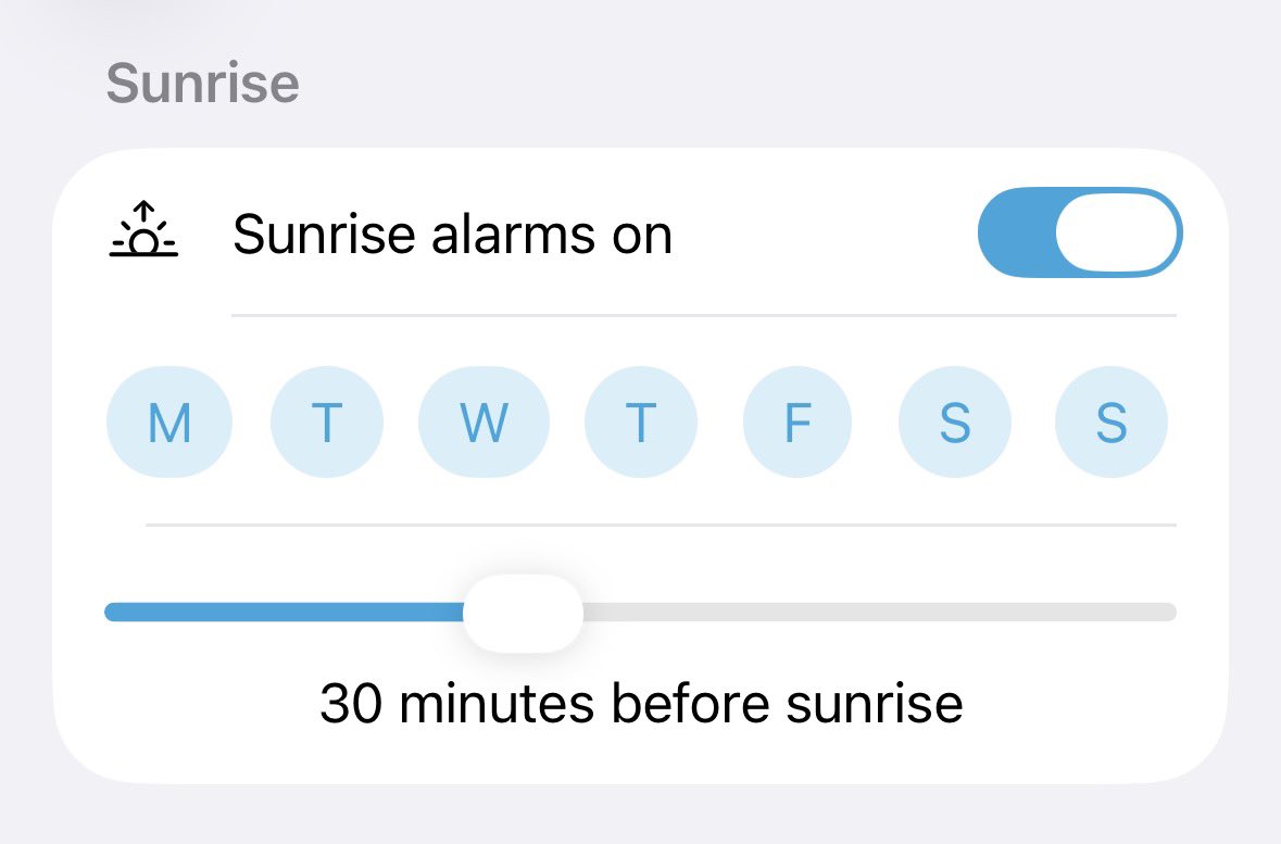 The much anticipated Alarms feature is now available on iOS. Set recurring and customizable alarms that automatically adjust based on sunrise or sunset. Upgrade now! apps.apple.com/us/app/hey-sun…