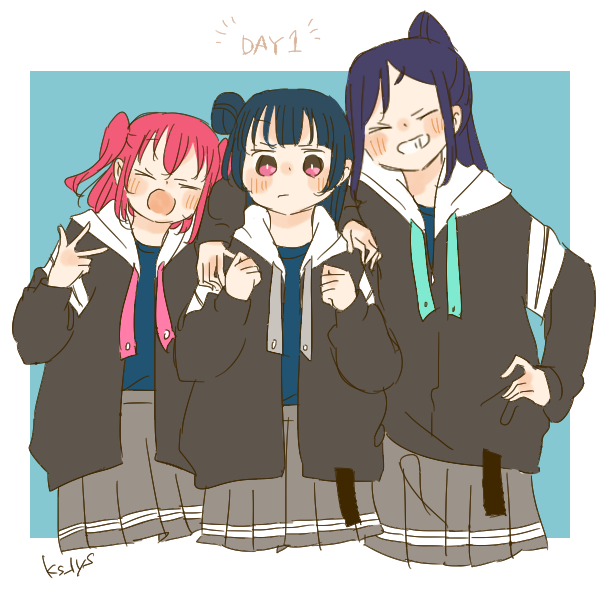 黒澤ルビィ ,松浦果南 ,津島善子 「DAY1組!」|かせのイラスト