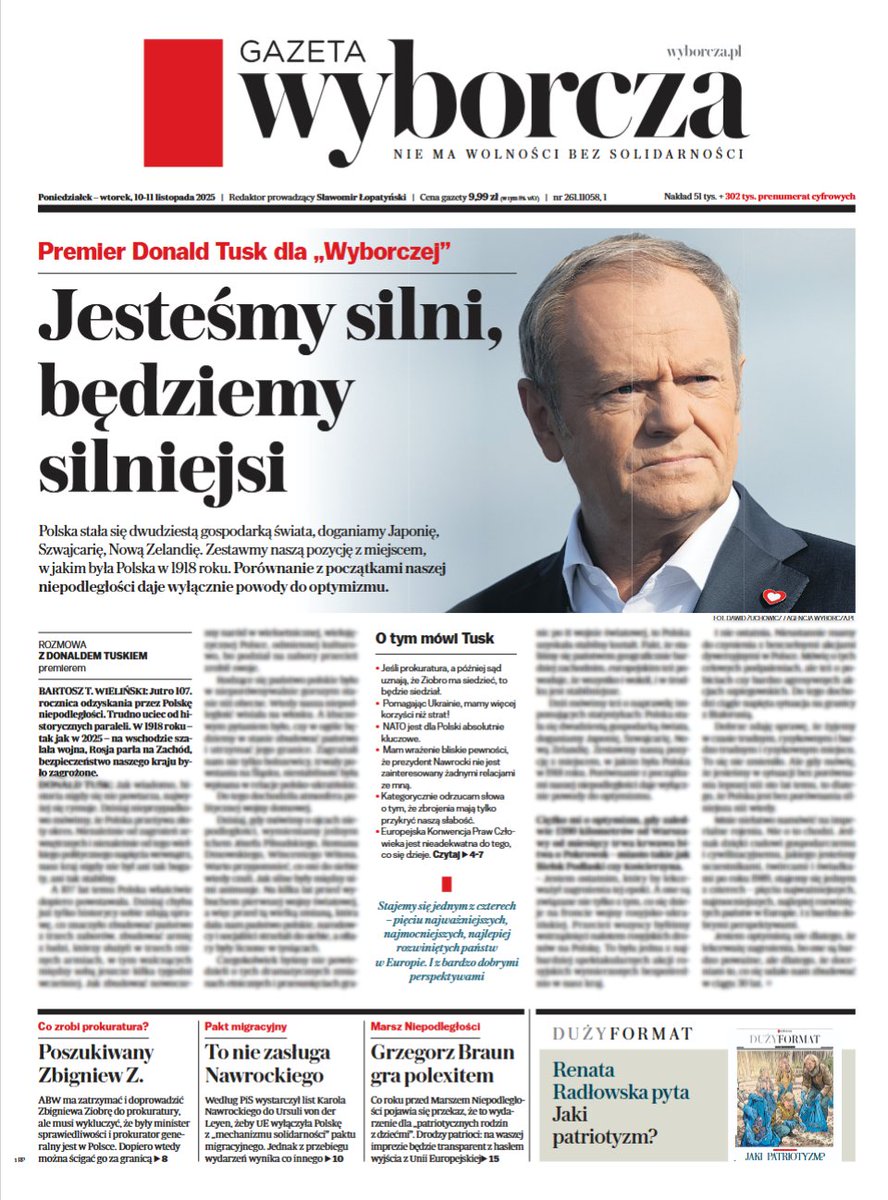 ‼️W jutrzejszej <a href="/gazeta_wyborcza/">Gazeta Wyborcza.pl</a> mam dla Państwa spory wywiad z <a href="/donaldtusk/">Donald Tusk</a> 
O Polsce, wojnie z Rosją, Nawrockim, Kaczyńskim i wyborach w 2027 r. 
Przeciekawy materiał. 
Od rana w kioskach i w internecie, 
 
A tu mała zajawka ⬇️
wyborcza.pl/magazyn/7,1240…