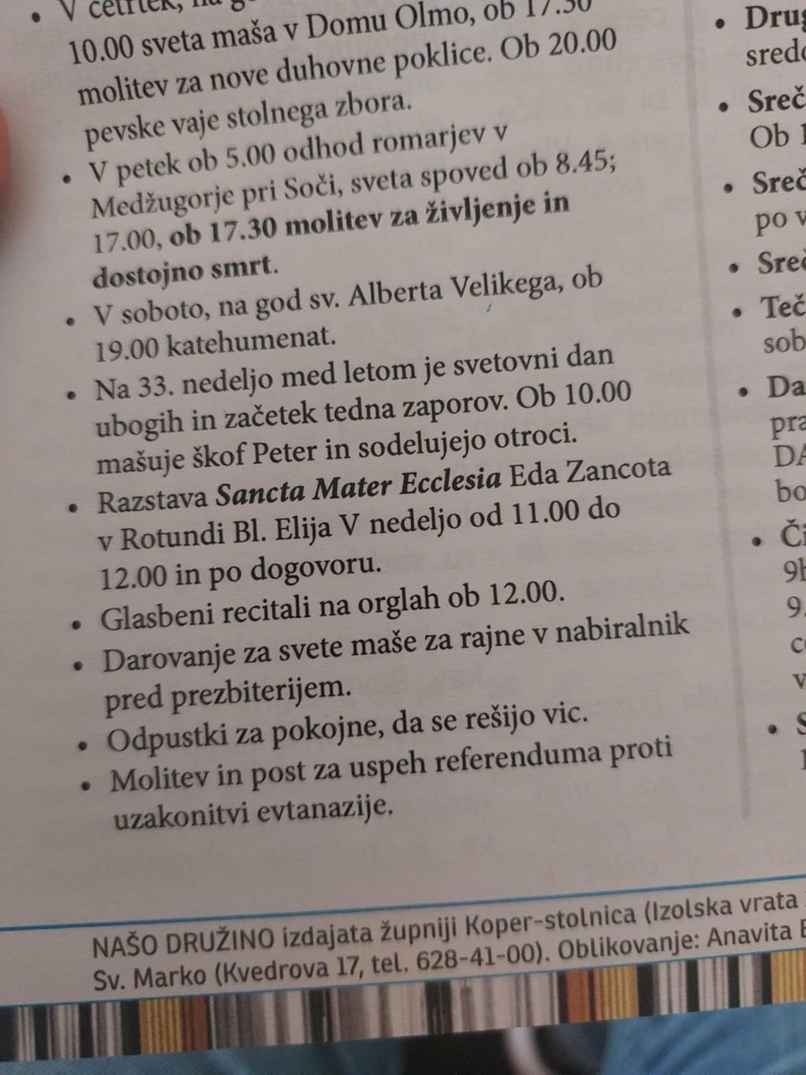 tamaravonta's tweet image. Današnje naznanilo na maši v Kopru. Zadnji stavek.