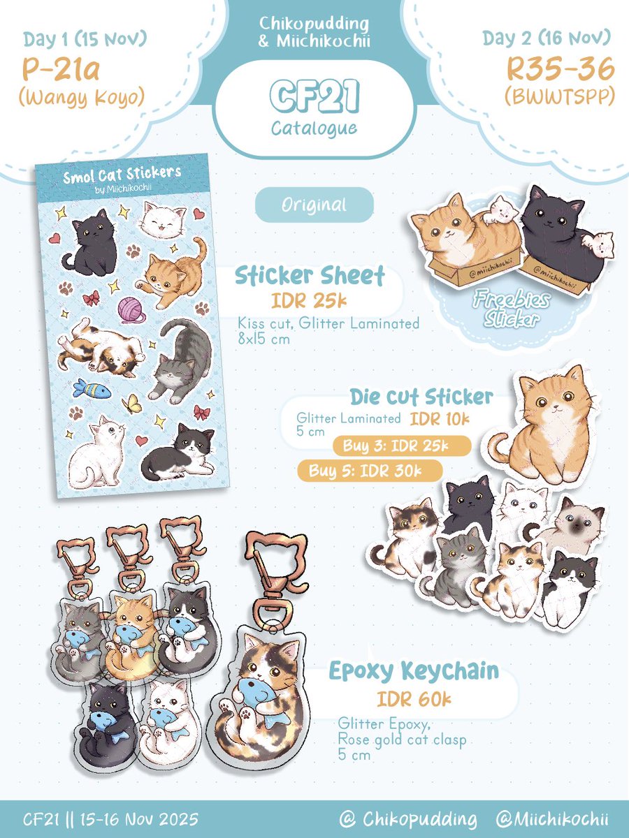 Miichikochii's tweet photo. 🩷+🔄appreciated!

Here's my #CF21 OTS catalogue! 
📍Circle: Wangykoyo (Sat) &amp; BWWTSPP (Sun)
・ Saturday only: WangyKoyo (P-21a) 
・ Sunday only: BWWTSPP (R35-36)

✨Fandom: Original Cat, Limbus Company, Nijisanji JP (Kanae)

See you at ICE BSD!

#cf21catalogue #cf21catalog https://t.co/moa4J1pMwk