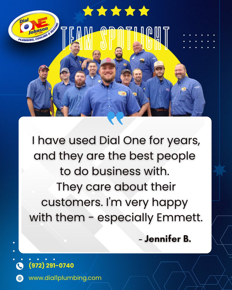 Dial1Plumbing's tweet image. 💙Trust built over years. Countless happy visits.
We’re so grateful for our loyal clients who choose us year after year — &amp;amp; for the dedicated team members who make every experience exceptional.
Where genuine care meets great service. 💪
That’s the Dial One Difference. 🙌
#DialOne