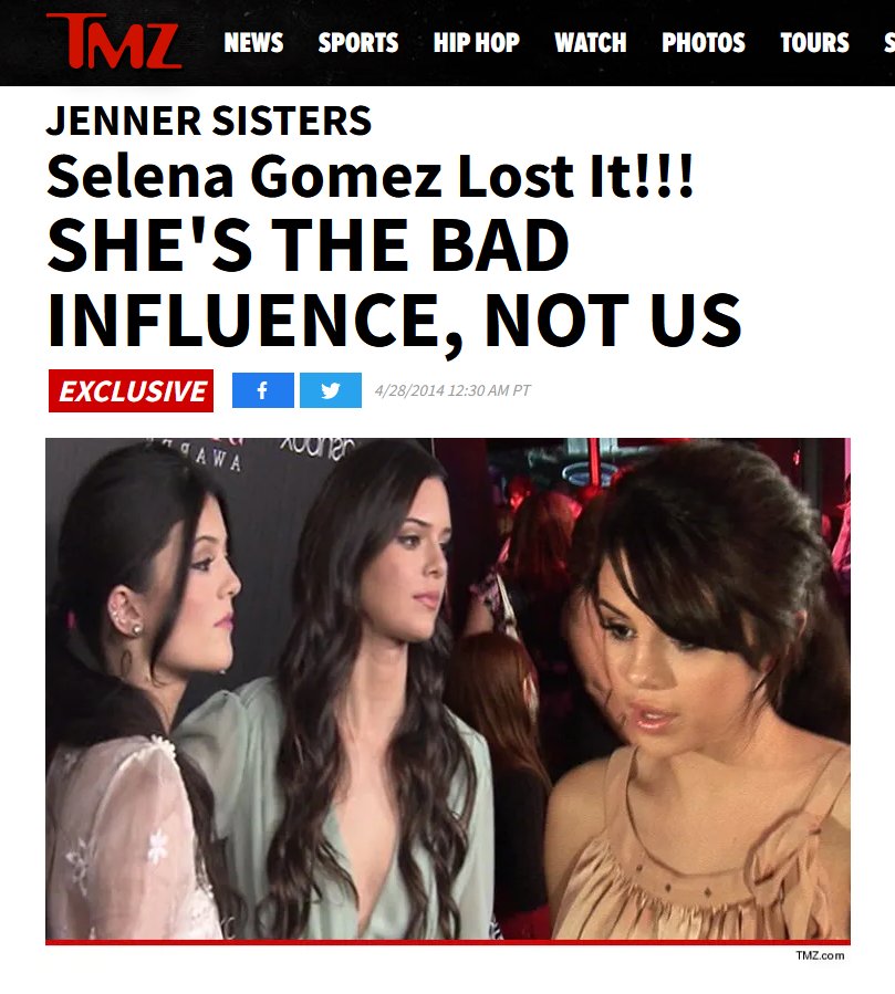 aishabble's tweet image. Maybe because when Selena gomez was caught drunk and high at coachella, she blamed it on minors kylie and kendall jenner