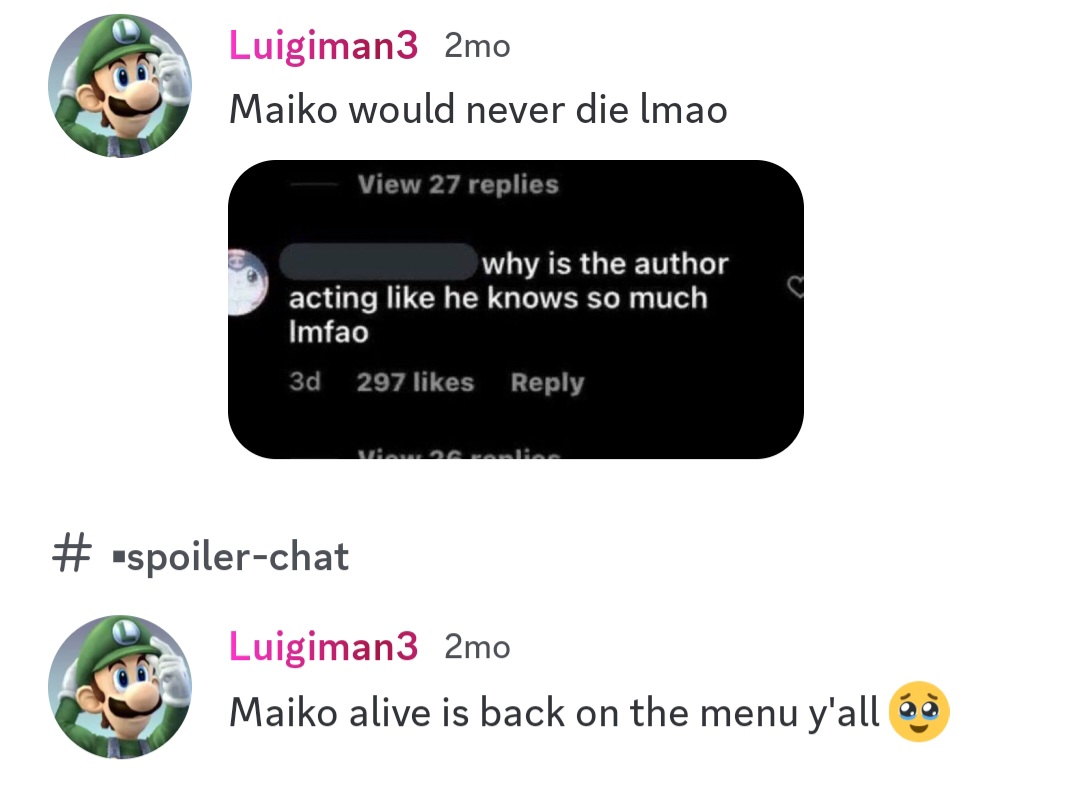 Luigiman3YT's tweet image. #drantech2 #drantespoilers
#drantech2spoilers #lockdownch2 #antebellumlockdownch2 #lockdownch2spoilers
.
.
.
.
.
I NEVER FUCKING DOUBTED MAIKO I KNEW SHE WOULD LIVE