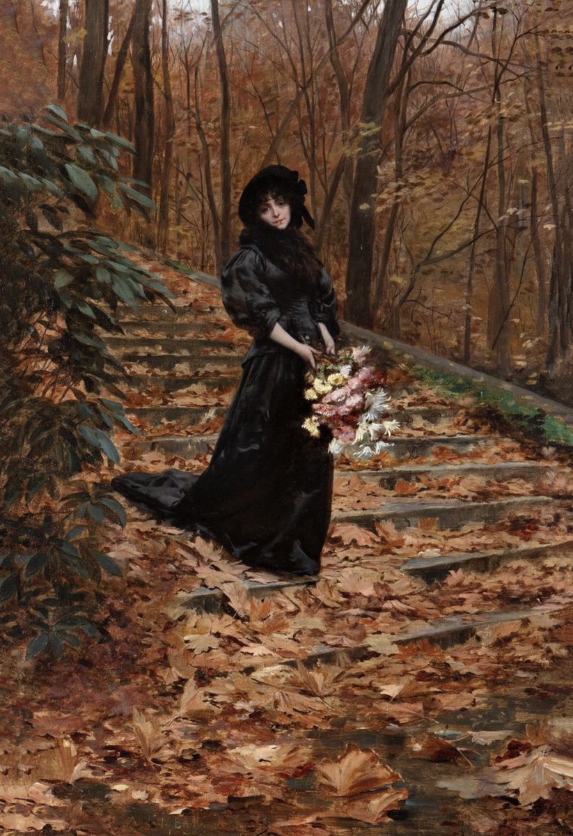 Adorneano's tweet photo. “ Girl in the Autumn Park 🍂 “, August de La Brély ( French 🇫🇷 1838-1906 ) 🍁 https://t.co/XQICzjnI9y