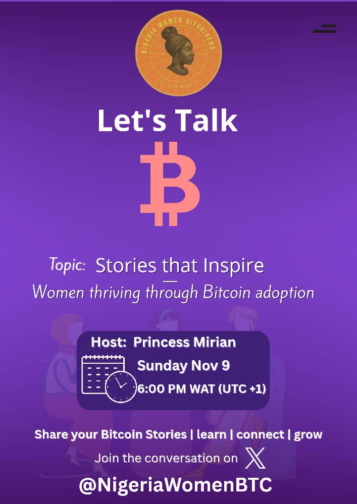 Join our Sunday spaces by 6PM as we share stories that will inspire our Bitcoin journey! 

x.com/i/spaces/1vOGw…

Let’s learn , relearn and unlearn together!!!