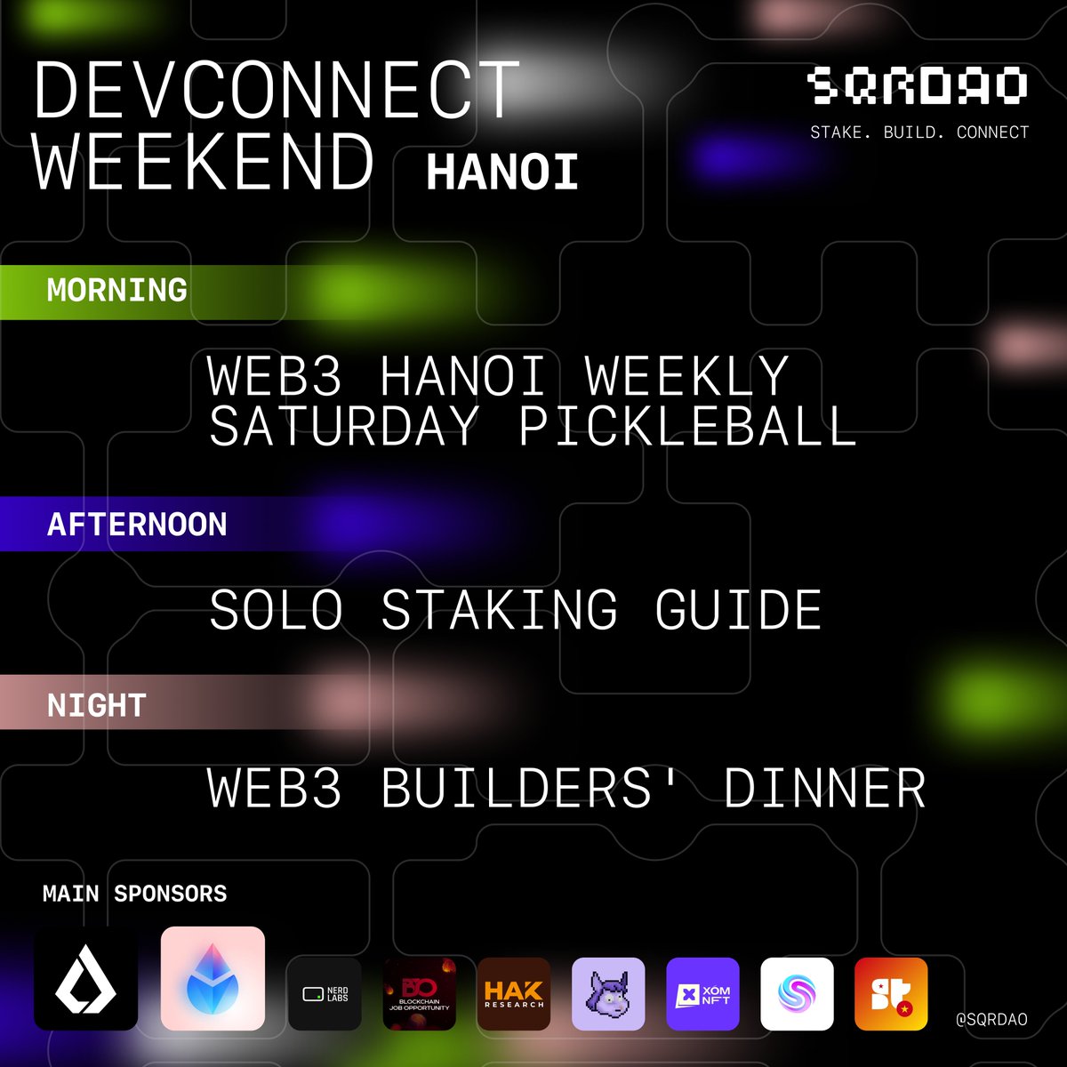 Hanoi Devconnect Weekend is here 🇻🇳⚡️
Stake. Build. Connect.

A weekend packed with energy, community, and good vibes — from on-chain builders to off-chain rallies.

🏓 Web3 Hanoi Weekly Pickleball
🧱 <a href="/LidoFinance/">Lido</a> x #sqrDAO x <a href="/nerdlabsHQ/">Nerd Labs</a>: Solo Stakers Guild Meetup
🍜 sqrDAO