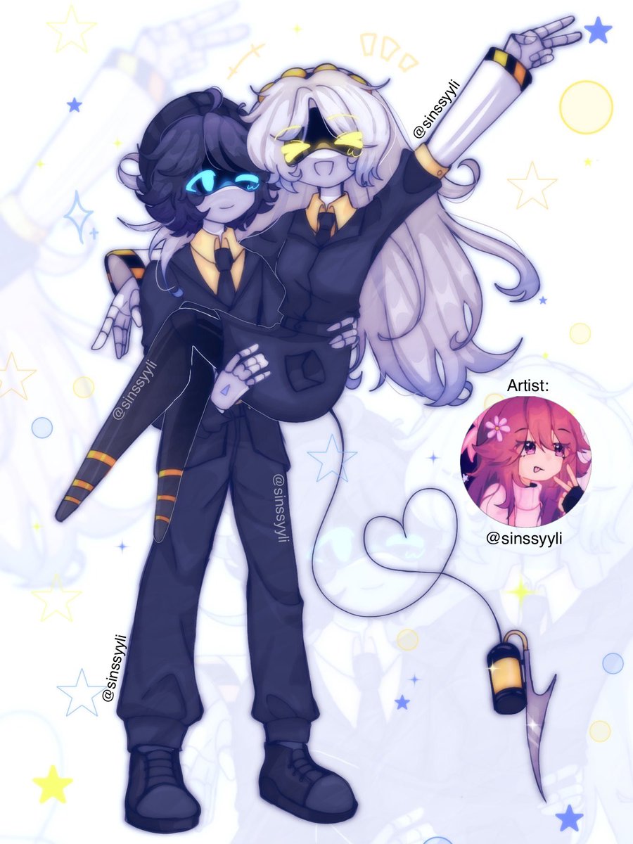 Want to give a Huge Thanks to <a href="/sinssyyli/">Myna 🦃</a> for making this art/comm of my two ocs from Murder Drones
(Uno &amp; Unity)

I really love it 🩵💛

#MurderDronesOC #mdtwt #MurderDrones