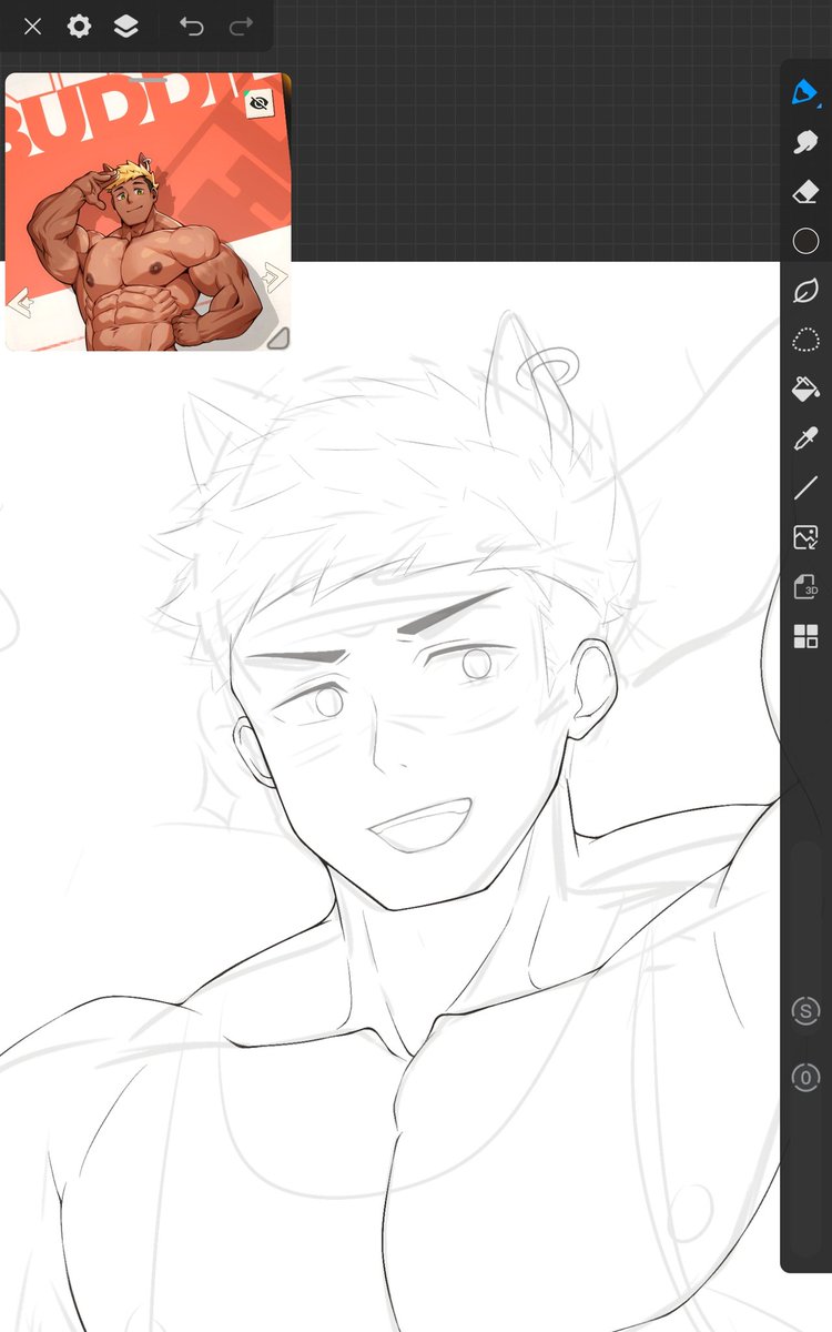 我不是美术生和医生，所以肌肉画的对不对我也不知道。只能看着别人的图参考并拙劣地模仿✌︎˶╹ꇴ╹˶✌︎ 。
顺便一提，这个脸我一直在改，努力改成比较接近原画的画风。