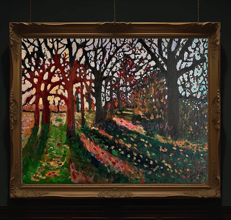 32×41㎝「秋の夕暮れの公園」原画・油彩画・F6 ▽RECOMMEND 作品名：32×41㎝「秋の夕暮れの公園」原画・油彩画・F6