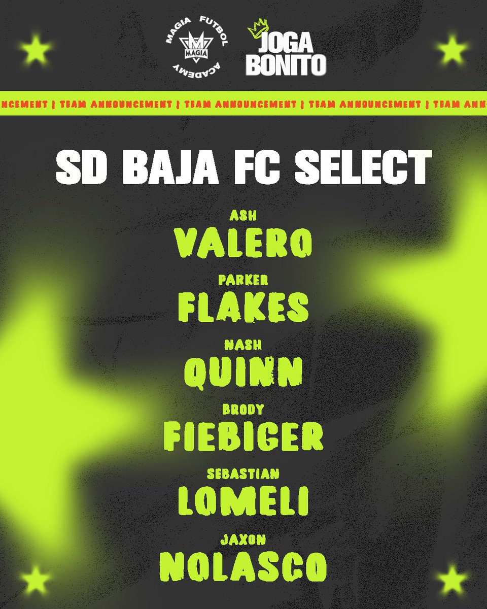JOGA Bonito | 3 V 3 | Championship Day

SD Baja FC Select confirmed and set to compete in the Flamenco division November 16th, 2025 somewhere in Southern California!