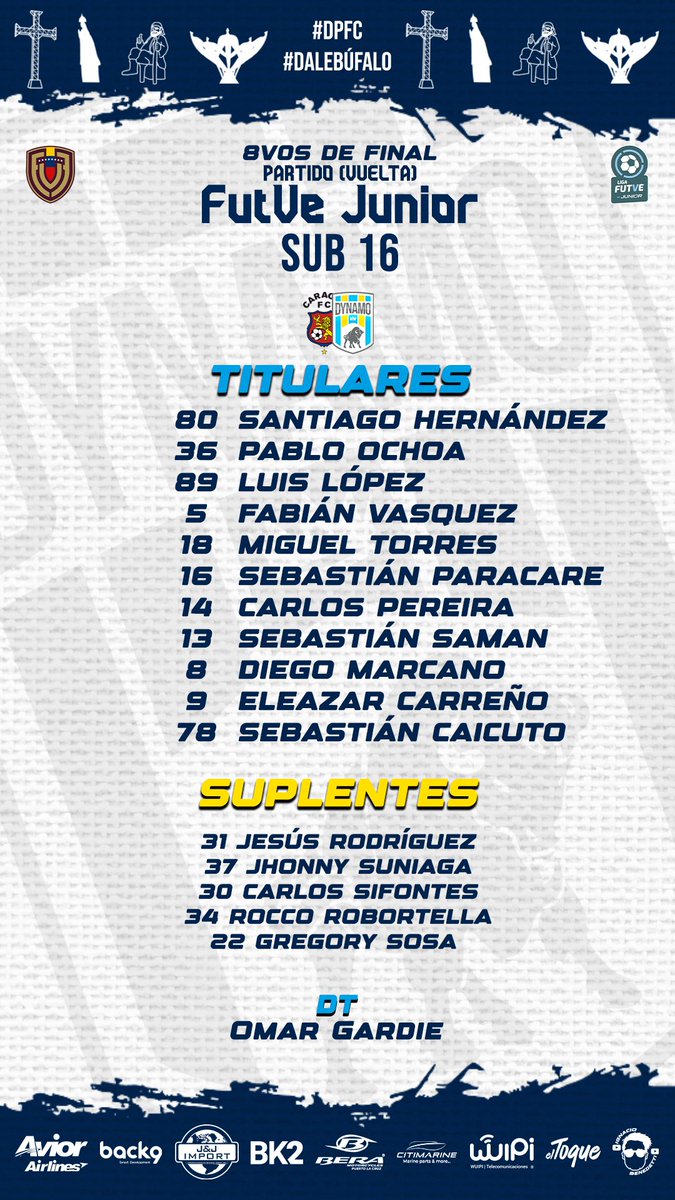 Academia_DPFC's tweet photo. Este es el XI titular de nuestra Sub 16 para afrontar la vuelta de los octavos de final de FUTVE Junior.

Vamos #DaleBufalo! ¡#SomosDynamo! 💪 #LigaFUTVEJunior #AcademiaDPFC https://t.co/i7QLs0OHr2