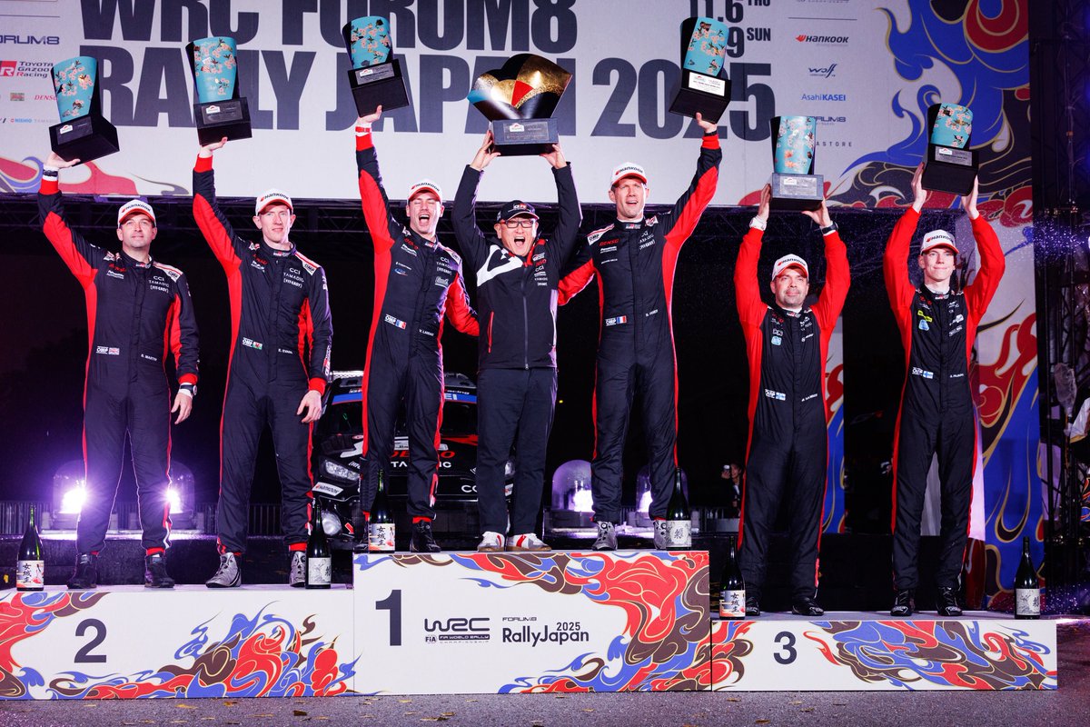 TGR_WRC's tweet image. A special podium in more ways than one ❤️

#ToyotaGAZOORacing #GRYaris #WRC #RallyJapan 🇯🇵