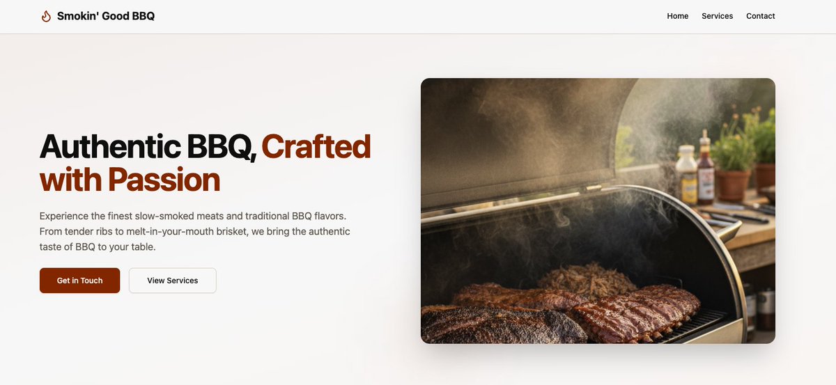 caffeineai's tweet photo. ➡️ Sunday Funday ⬅️

It's time for another challenge - show us what you've got. How would you improve this build?

BBQ season is long gone, but businesses need to use this time to prepare for next season. 

Here are the rules:

1) Use no more than 5 prompts
2) That's it.

Original prompt: Build for me a BBQ Startup website. I need you to include high quality images for a showcase of my services and a contact form.

Notes: Share your process for style points

Preview here: https://t.co/mgZsuyyrFK

Submit your build as a reply below and tag it #builtwithcaffeine
