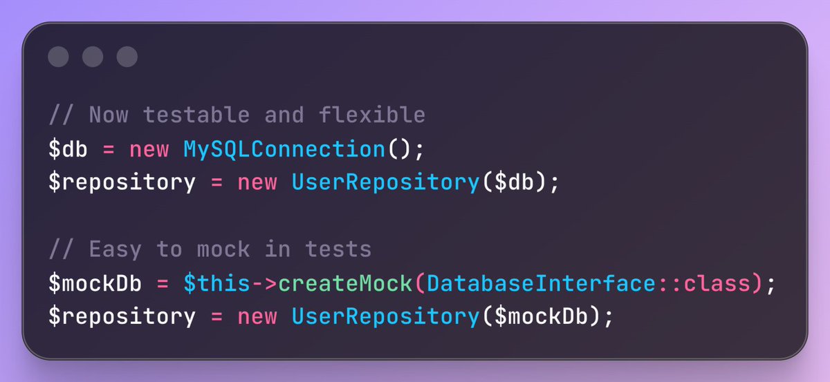 ⚠️ Singleton = anti-pattern alert.

Problems:

❌ Cannot mock for tests
❌ Global state
❌ Hidden dependencies
❌ Hard to maintainUse Dependency Injection instead ✅

#PHP