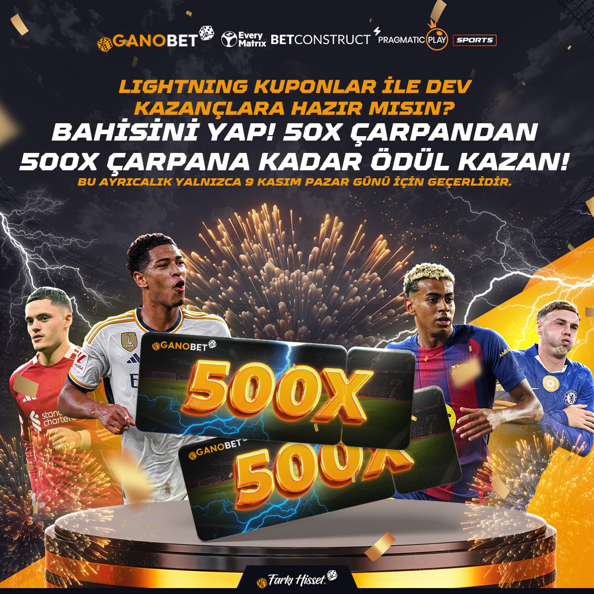 SosyalGano's tweet photo. GANOBET İLE DEV FUTBOL ÇARPAN GÜNÜ!

📅 09 Kasım Pazar 

Türkiye Süper Lig’den Premier Lig’e, Serie A’dan La Liga’ya…
Maç öncesi kuponunu hazırla, çarpanı yakala! 🔥

🎁 Örneğin: 150₺ kupon + 100x = 15.000₺ ekstra kazanç!

🤑 Ödüller nakit ve çevrimsizdir! https://t.co/MzSXwD7cu8