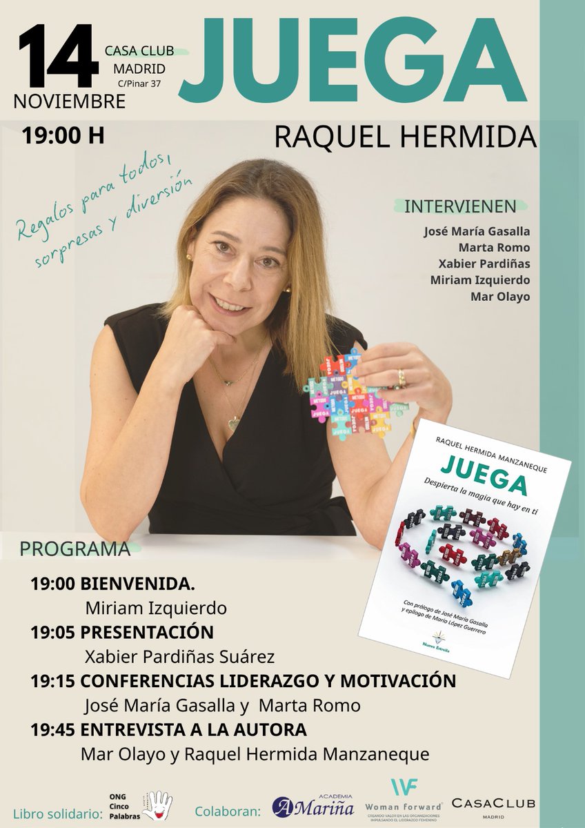 Presentación 'Juega', de Raquel Hermida Manzaneque
14/11/2025. Casa Club Madrid. 19 h. c/ Pinar 37.