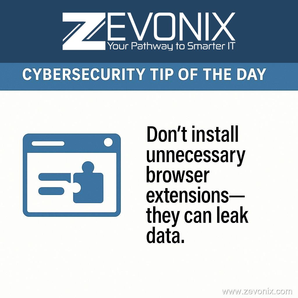Zevonix_IT's tweet image. 🔒 Don’t install unnecessary browser extensions.
They can track you, leak data, or even hide malware.
👉 zurl.co/6YcgH

#CyberSecurity #PrivacyProtection #Zevonix