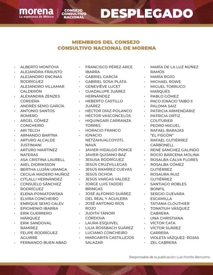 Desplegado del Consejo Consultivo Nacional de Morena en respaldo total a la presidenta Claudia Sheinbaum Pardo.