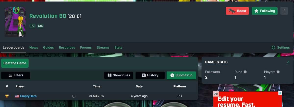 It's been 4 years. Not a single person has tried to beat my "speedrun" of brianna wu's fever dream shitpost of a game "Revolution 60". 😭