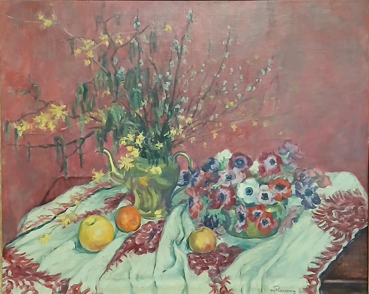 BlogExhibitions's tweet image. Maria Slavona is one of just a handful of women artists in the German Impressionism exhibition @friederburda in Baden-Baden. This is Still Life with Red Background, 1911, Schlösschen im Hofgarten, Wertheim. Read about the show on our blog: art-exhibitions.blogspot.com/2025/10/its-im…