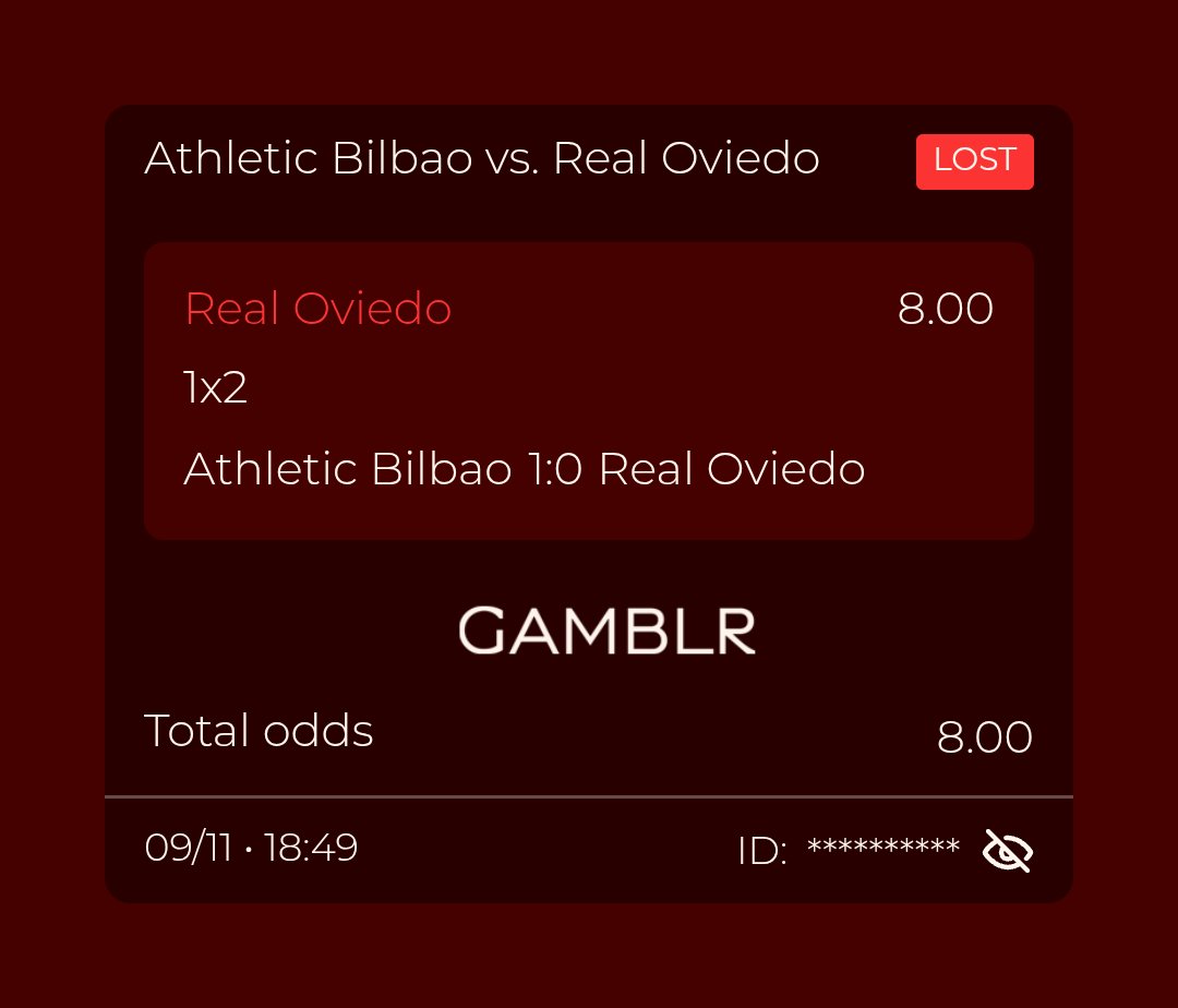 Put my faith in Athletic Bilbao... turns out luck was chilling elsewhere.

$** bet, 8x dream, 0x reality l.

<a href="/Gamblr_io/">Gamblr</a> keeping me humble one slip at a time.

⚠️ Always play smart, gamble responsibly.

I am also working on a few other mindshare projects on <a href="/xeetdotai/">xeet</a> , namely