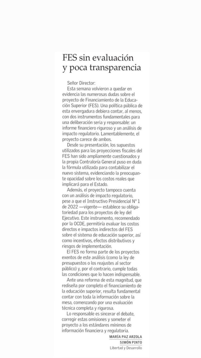 simonpintof's tweet image. Hoy nos publicaron con @MPArzola una carta en El Mercurio sobre el FES, donde hacemos ver que lo mínimo exigible para una reforma de esta envergadura es contar con toda la información sobre la mesa!