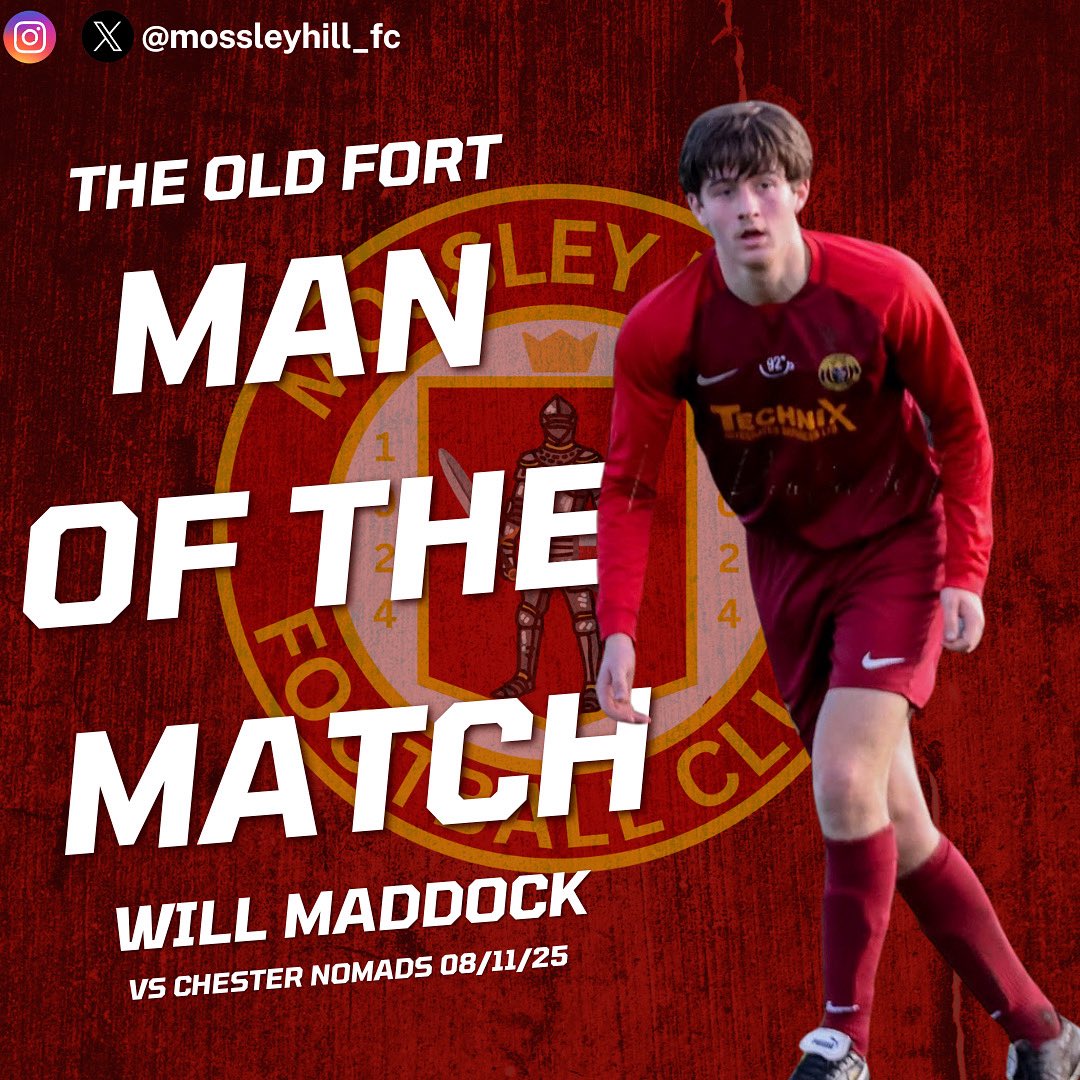 MossleyHill_FC's tweet image. THE OLD FORT PUB MAN OF THE MATCH AWARD
Well done to @willmaddock_ on his fine display yesterday against Chester Nomads. Two goals from him yesterday sees his goal tally love to up 3 in 4 games now. Well done Will 👏 

#oneclub