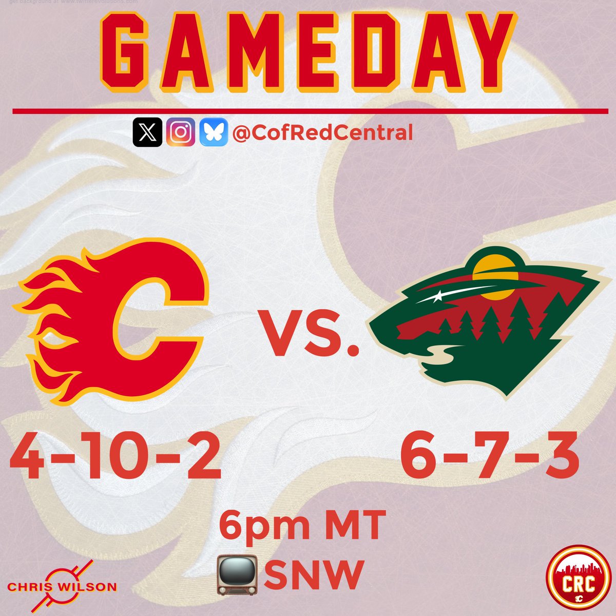 CofRedCentral's tweet photo. Good morning #CofRed, it’s gameday! The #Flames are in Minnesota to take on the Wild tonight. Puck drop is set for 6pm MT. #CGYvsMIN https://t.co/zFRx6fksaU