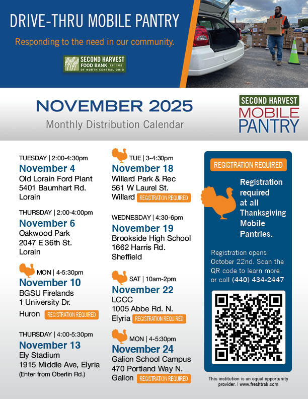 Check out our November calendar below! 🚨 PLEASE NOTE: Thanksgiving registration is now CLOSED, but waitlists are open:

👉 Erie Co: shfb.link/waitlist-BGSU
👉 Huron Co: shfb.link/waitlist-willa…
👉 Lorain Co: shfb.link/waitlist-LCCC
👉 Crawford Co: shfb.link/waitlist-galion