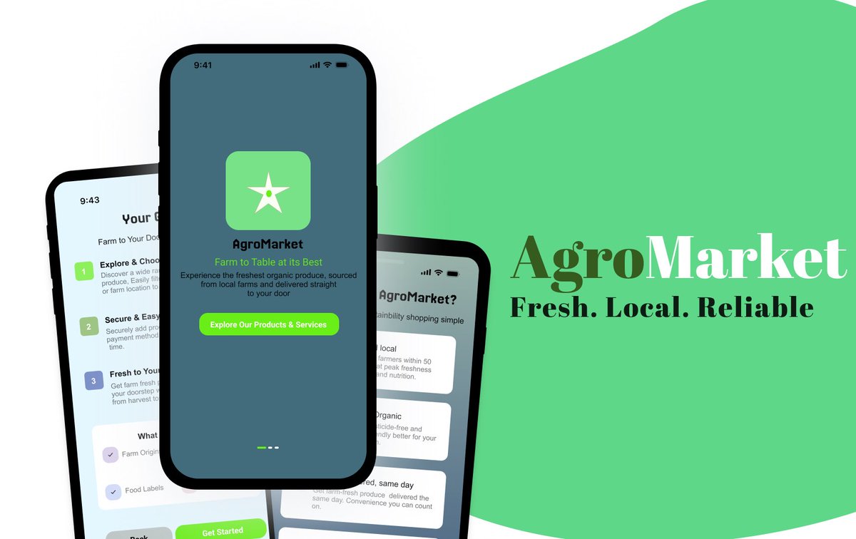 hifben's tweet image. Introducing Agromarket Where Freshness Meets Innovation

Agromarket is a digital platform designed to bridge the gap between farmers and consumers, making it easier to access fresh, organic produce directly from local farms. #UIDesign #mobileappdesign #appdesign #prototype