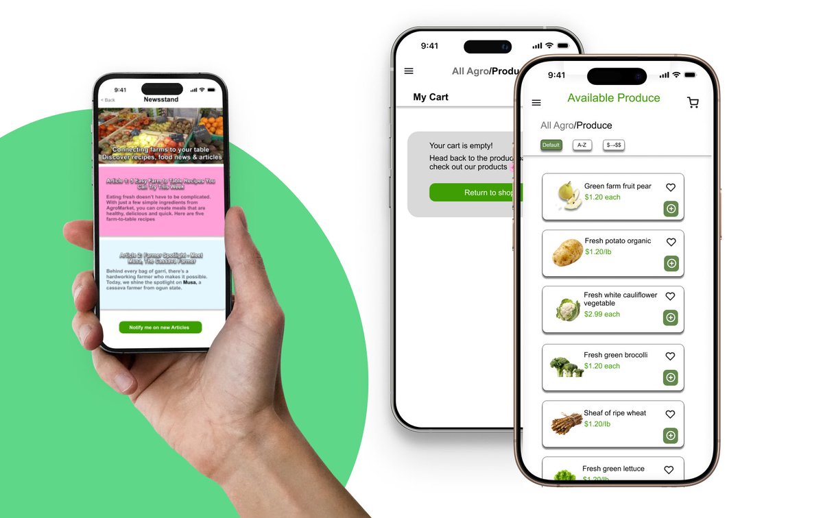 hifben's tweet image. Introducing Agromarket Where Freshness Meets Innovation

Agromarket is a digital platform designed to bridge the gap between farmers and consumers, making it easier to access fresh, organic produce directly from local farms. #UIDesign #mobileappdesign #appdesign #prototype