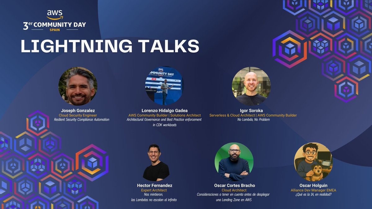 ⚡ Lightning Talks
⚡ ¡No todo son keynotes en el #AWSCommunityDay Spain 2025! 🙌
Tendremos un segundo track con nuestras Lightning Talks, de 09:50h a 11:05h en el Stage 2, justo después de los keynotes y antes del café ☕
🗓️ Agenda 👉 awscommunity.es/agenda