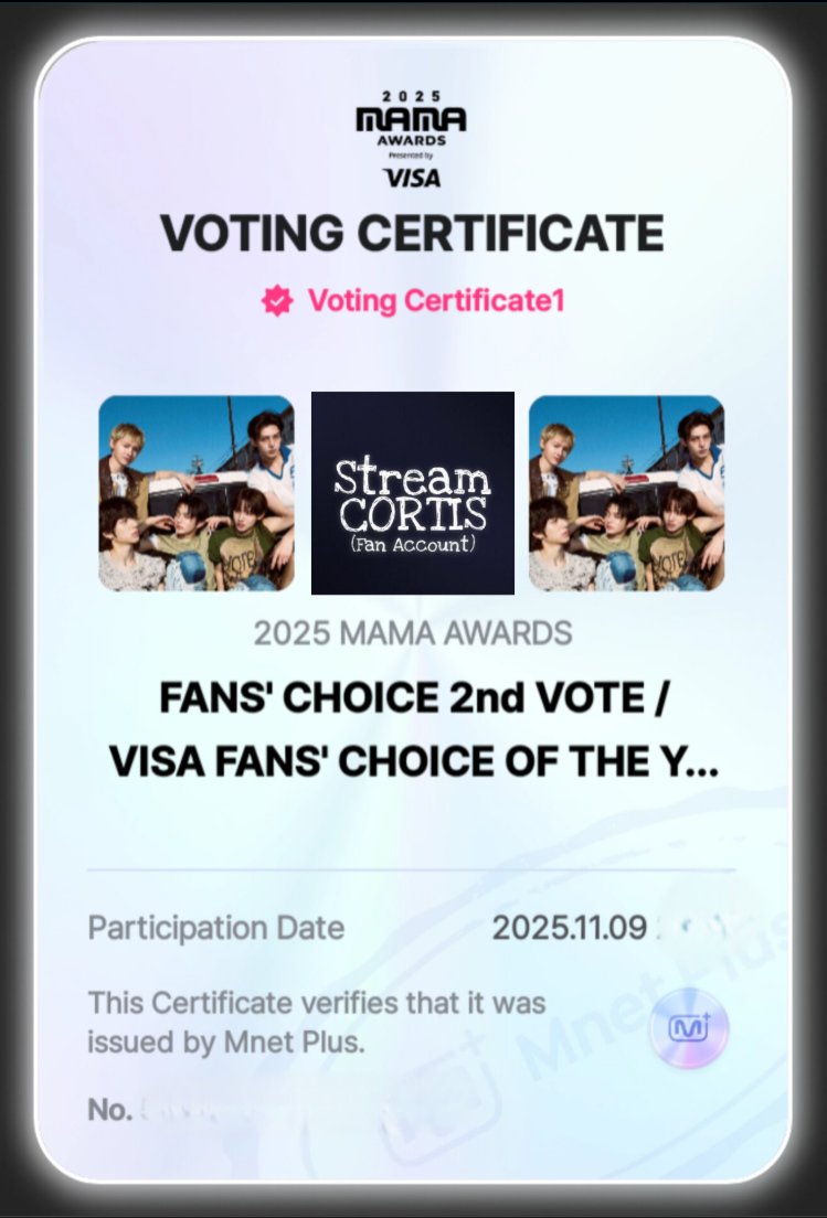 🏆 MAMA FAN’S CHOICE AWARD ROUND 2 BOOST  

1 reply = 1 vote!
1 repost = 1 vote!   

My #2025MAMAVOTE is #CORTIS 

Today is the LAST DAY to VOTE! Let’s make this count