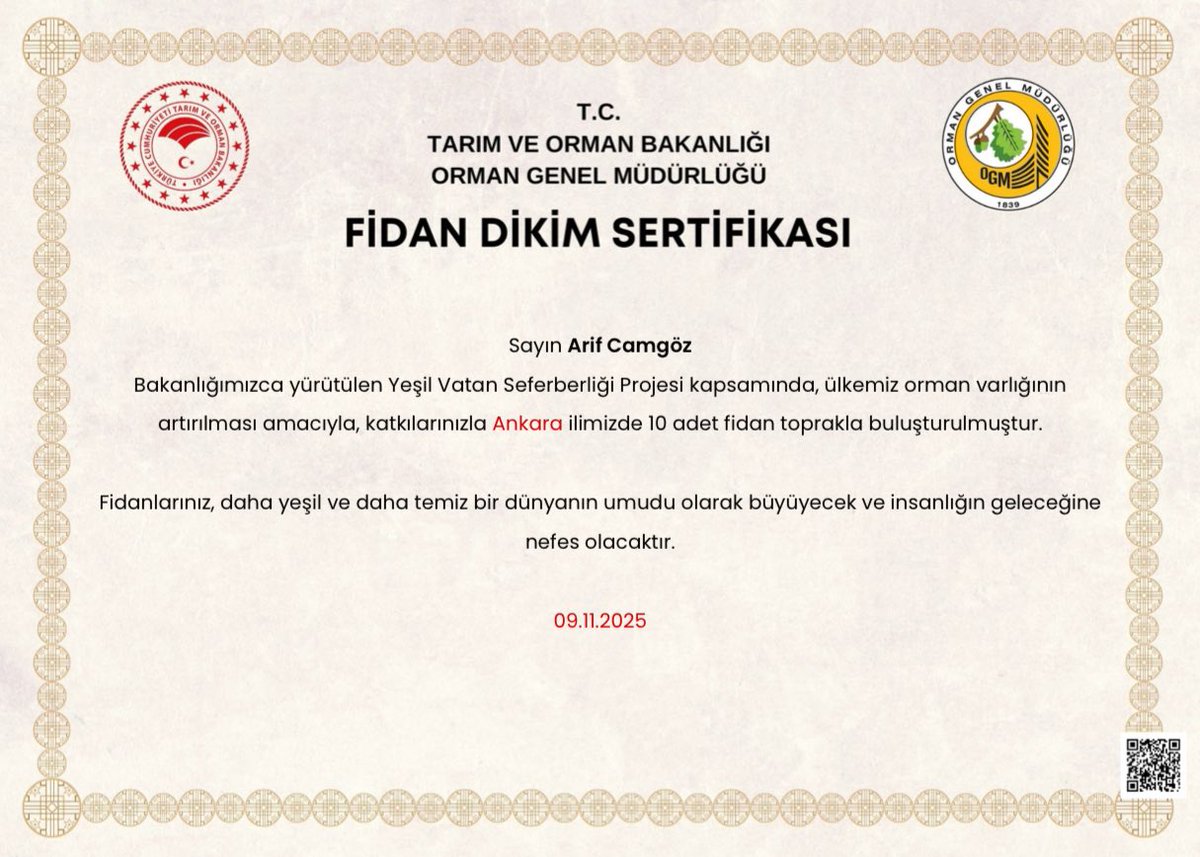 11 Kasım Milli Ağaçlandırma Günü kapsamında “Yeşil Vatan Seferberliği”ne bizde katkıda bulunduk.

Geleceğimiz için, daha yeşil bir vatan için herkesi bağış yapmaya davet ediyorum.

gelecegenefes.gov.tr

#MilliAğaçlandırmaGünü
#YeşilVatanSeferberliği