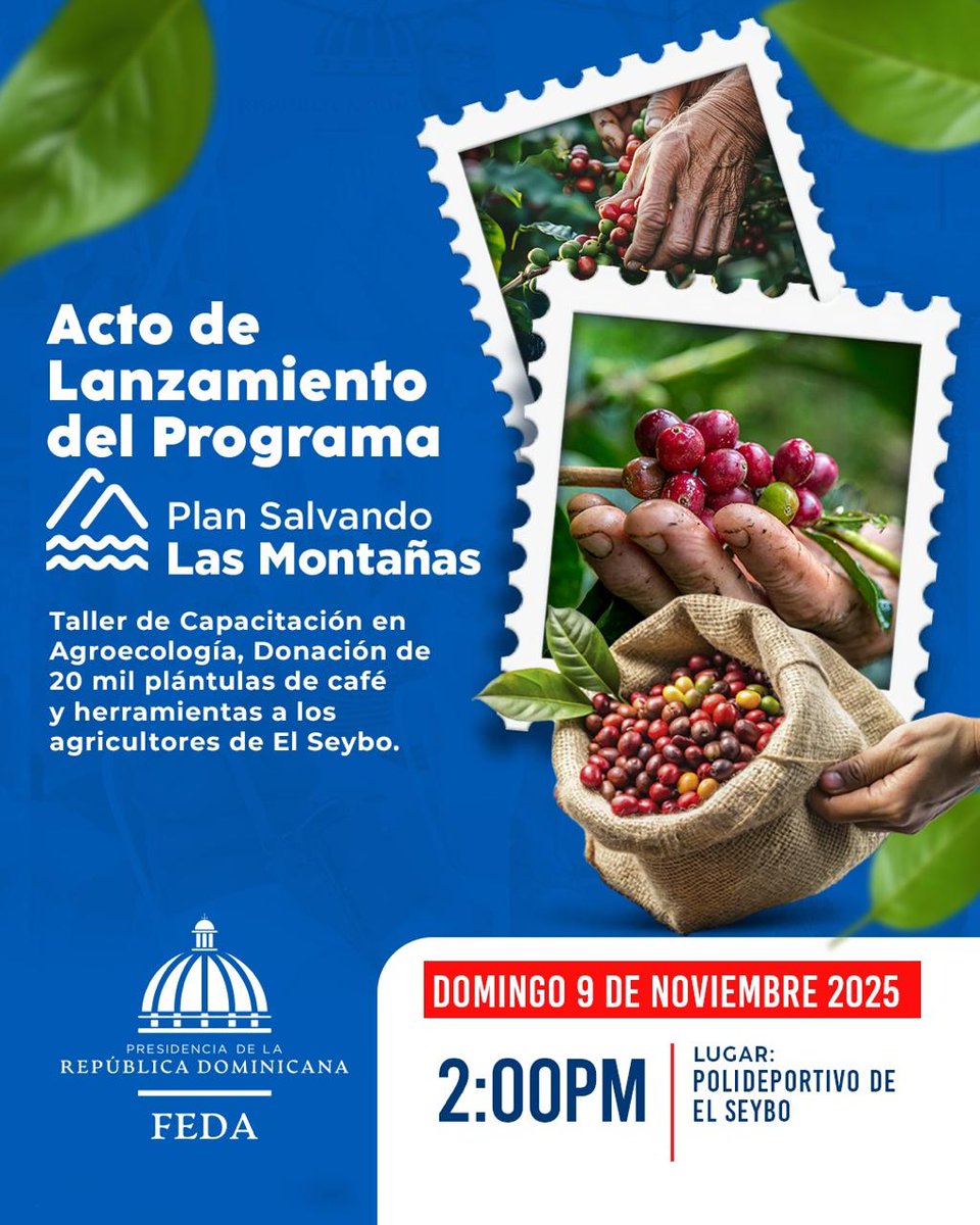Feda_RD's tweet photo. Capacitaciones en agroecología, entrega de herramientas, viveros, plántulas de café, y el lanzamiento de Siembra Progreso, Salvando las Montañas y Siembra Tu Pueblo. 🌿🌳
El conocimiento y la sostenibilidad son la semilla del futuro. ☕✨
#CampoProductivo #SiembraProgreso https://t.co/AheevN29wu