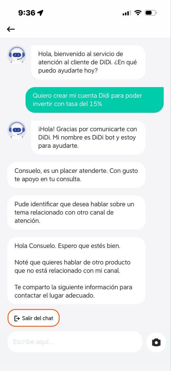 consuelo_tofl's tweet photo. @DiDi_Mexico Su servicio a cliente es una BASURA! Al igual que su publicidad falsa sobre invertir con ustedes y tener rendimiento del 16% en mi app no me aparece la opción en mi menú, les escribí al chat de atención y solo me transfieren de asesor en asesor ya que NADIE asesora. https://t.co/yeX1SbAMUr