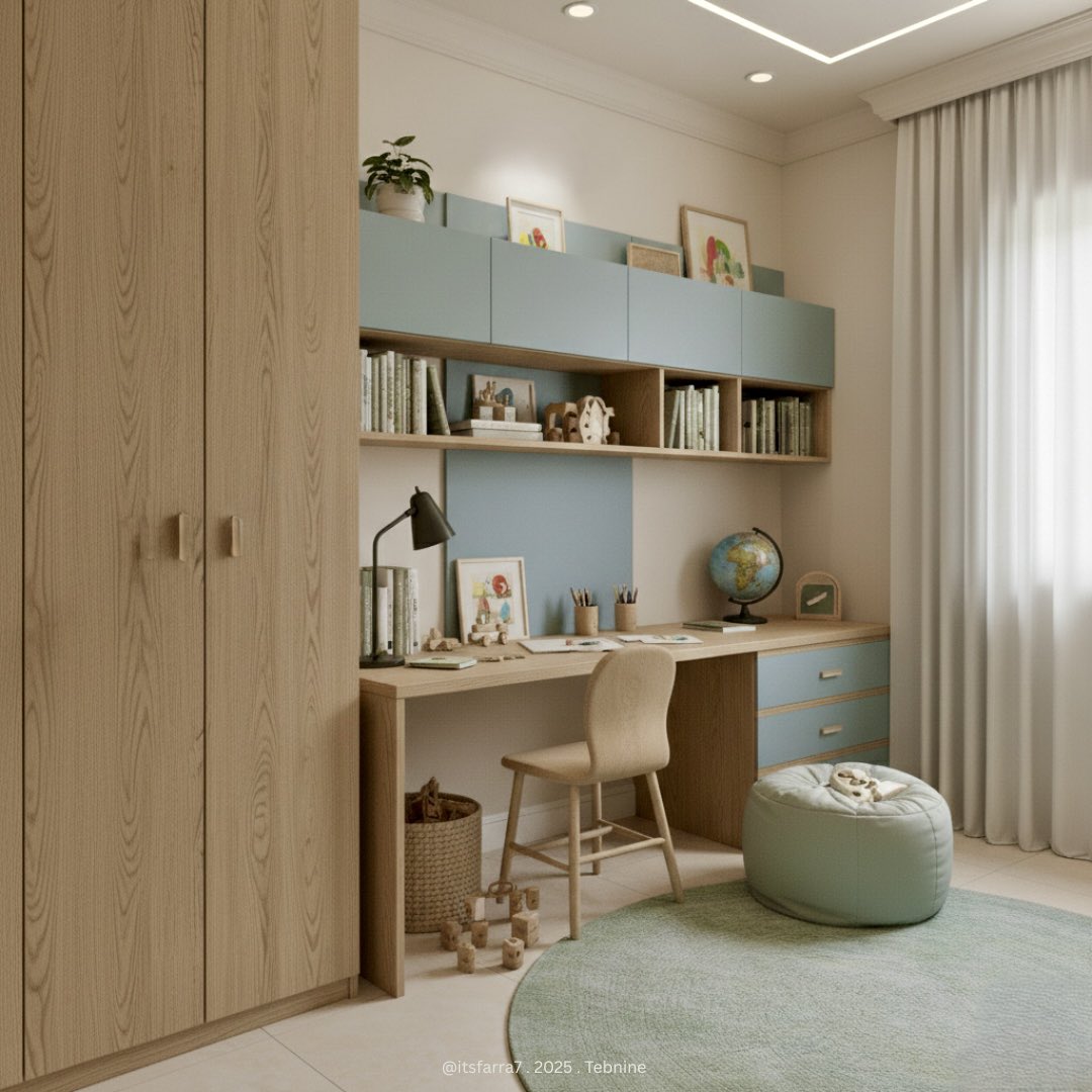 itsfarra7's tweet image. A peaceful space for little hearts, designed with love and light. 💙💫
#KidsRoomDesign #InteriorDesign #ModernDesign