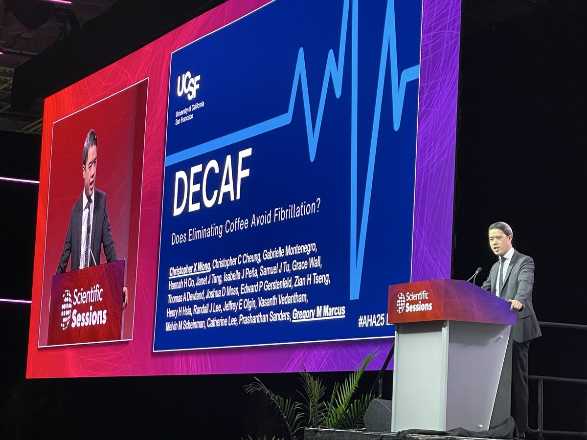 AnastasiaSMihai's tweet image. We waited for this 🔥@AHAScience #AHA25 #DECAF - multinational 🌏 #RCT for abstaining compared to 1 ☕️ per day on #AFib recurrence @WongChrisX 

Congratulations to all investigators @PrashSanders