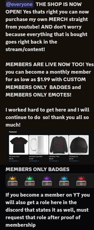 🗓️Today was a big day, got members only badges, products for people to buy....Hitting that YouTube partner was a real awesome stepping stone, thank you to everyone who made this possible!🔥🔥🔥
<a href="/YouTube/">YouTube</a> <a href="/YouTubeGaming/">YouTube Gaming</a>
