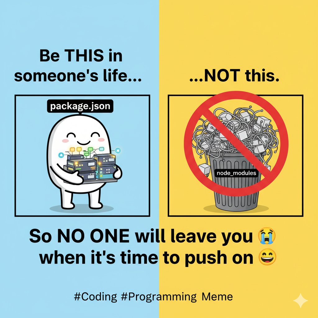 _sanjaysah's tweet image. Be the &quot;package.json&quot; in someone&apos;s life, not 🙅 the &quot;node_modules&quot;.

So that&apos;s no one will leave you 😭 when it&apos;s time to push on 😄

#Coding #programing