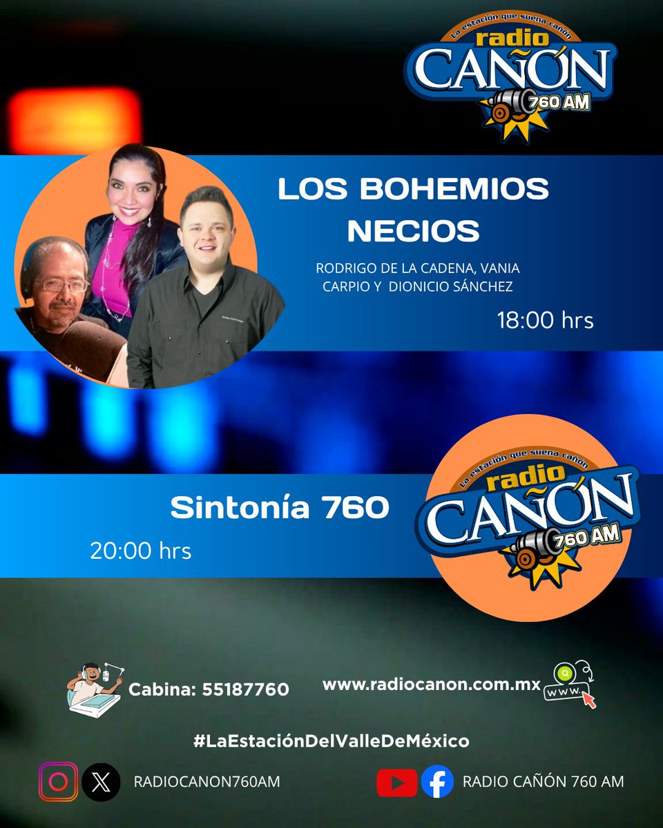 #Domingo

Aquí te   dejamos la programación del día para que disfrutes del mejor contenido   radiofónico de #amplitudmodulada 🎙️

Sintonízanos   en línea en:
radiocanon.com.mx   💻📱💃🕺🎶🎶 🎙️

#Sintonía760 #760AM 📻🎶  #LaEstaciónDelValleDeMéxico 📻🎙️🎶🎶🎶🎶