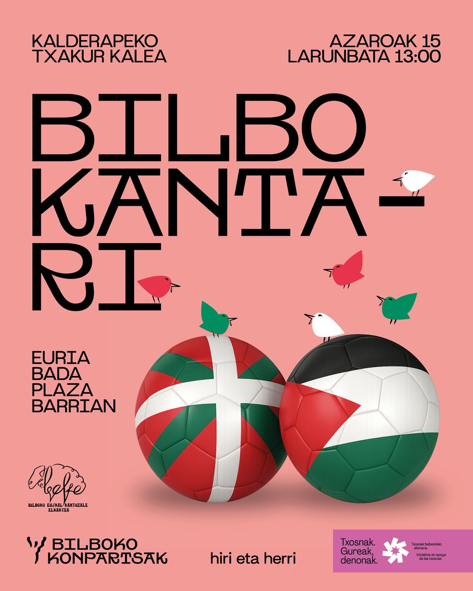 Bilbo Kantari! Etor zaitez abestera!

📍Kalderapeko (Txakur kalea)
🌧️ Euria egitekotan, Plaza Barrian
🗓 Azaroak 15
🕢 13:00