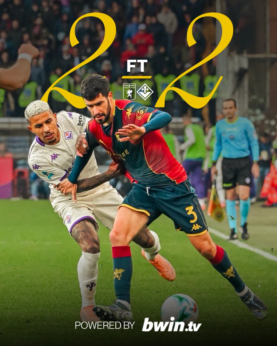 90+5' FINAL DEL PARTIDO! Empate nomas en casa. Buena presentación del grifone.
Estabamos para los 3 puntos hoy.

🔴🔵GENOA CFC 2️⃣
- ⚽ Leo Ostigard 
- ⚽ Lorenzo Colombo 

🟣⚪Fiorentina 2️⃣
- Albert Gudmundsson
- Piccoli

#GenoaFiorentina