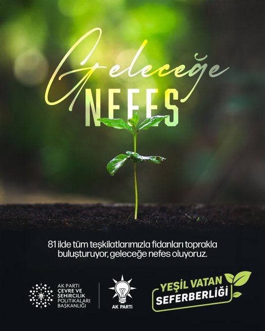 🌱 Geleceğe Nefes Oluyoruz! 🌱

Geleceğimiz için, daha yeşil bir Türkiye için, daha yaşanabilir bir dünya için;
bugün bir fidan, yarın bir orman diyoruz!

#GeleceğeNefes 
#YeşilVatanSeferberliği 

<a href="/sevilay_tuncerr/">Sevilay TUNCER</a> 
<a href="/muhammedkap/">Muhammed İsmail KAP</a>