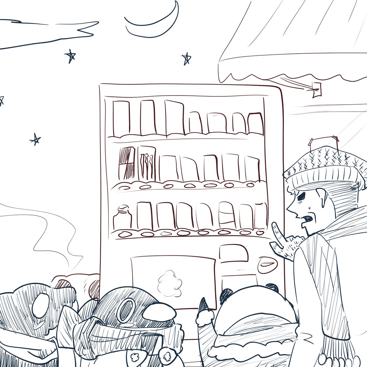 ｶﾄﾞﾂｶ「好きなの1本いいぞ？おい、ベンギン、本当にそれでいいのか？あったかいのあるぞ？…そうか、うれしいか……」
 #深夜のテイペン版お絵描き一本勝負