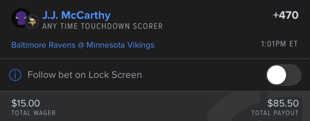 🌶️ One guy to score today.

That’s J.J. McCarthy at +470 odds 🏈 💸