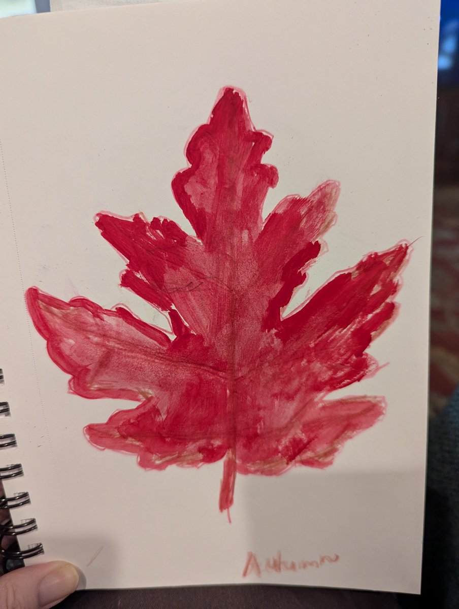 #Autumn in #acrylic just for fun #art
1. Find leaf
2. Trace edges in sketchbook or paper
3. Fill in with paint 
4. Enjoy.