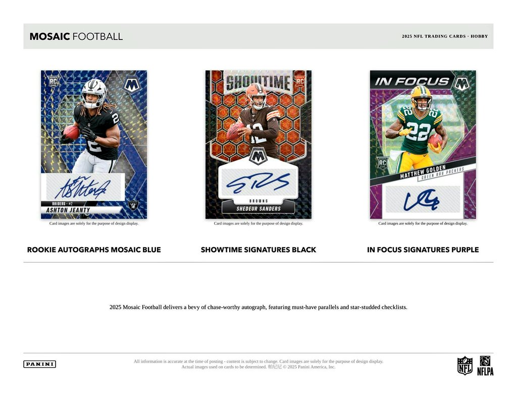 TresorSports's tweet photo. 2025 #Panini #Mosaic &amp; #Absolute #Football #HobbyBreaks &amp; #CaseBreaks

#FootballCards #GroupBreaks #SportsCards #Autographs #thehobby #Rookies #TradingCards #ProFootballHOF #TeamBreaks #Prizms #whodoyoucollect #sportscardsforsale

10PM EST/7PM PST
#whatnot
https://t.co/9Cozw6obCK https://t.co/VSe8vWM7YW
