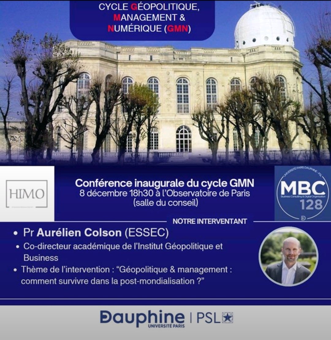 Début du cycle de séminaires 2025-2026 du master 128. Sur le thème "Géopolitique, Management &amp; Numérique" (GMN) #Géopolitique #Management #Numérique <a href="/Paris_Dauphine/">Université Paris Dauphine - PSL</a>